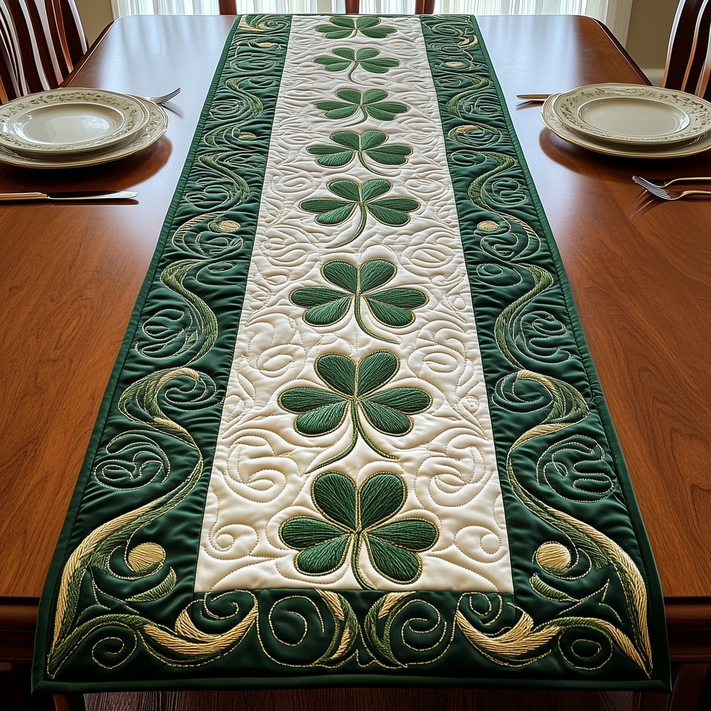 Shamrock Row on Cream with Scroll Ends Table Runner