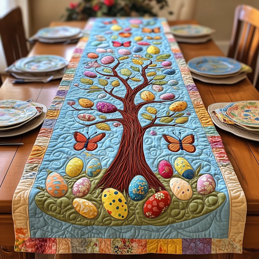 Egg Tree with Fluttering Butterflies Table Runner