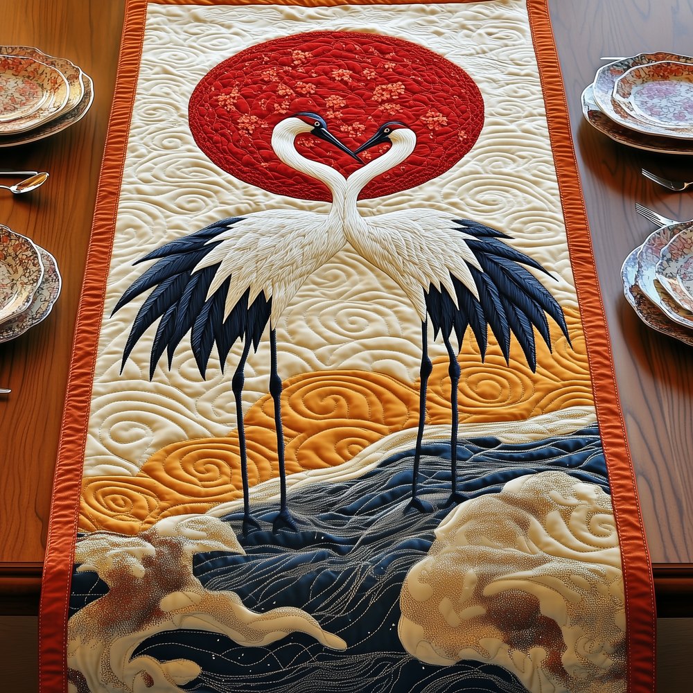Two Cranes at Golden Sunset Table Runner