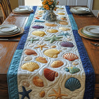 Scattered Seashells on White Table Runner