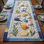 Shells and Seaweed on Blue Table Runner