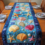 Shells and Starfish on Deep Blue Table Runner