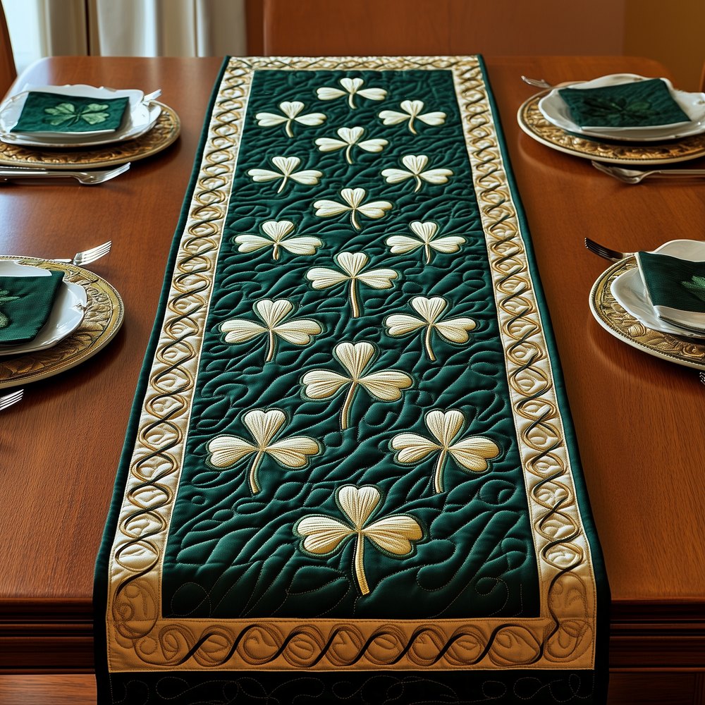 Pale Shamrocks on Forest Green Table Runner