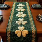 Cream Clover on Emerald Band Table Runner