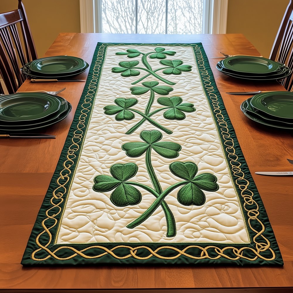Shamrock Stem on Ivory Centre Table Runner