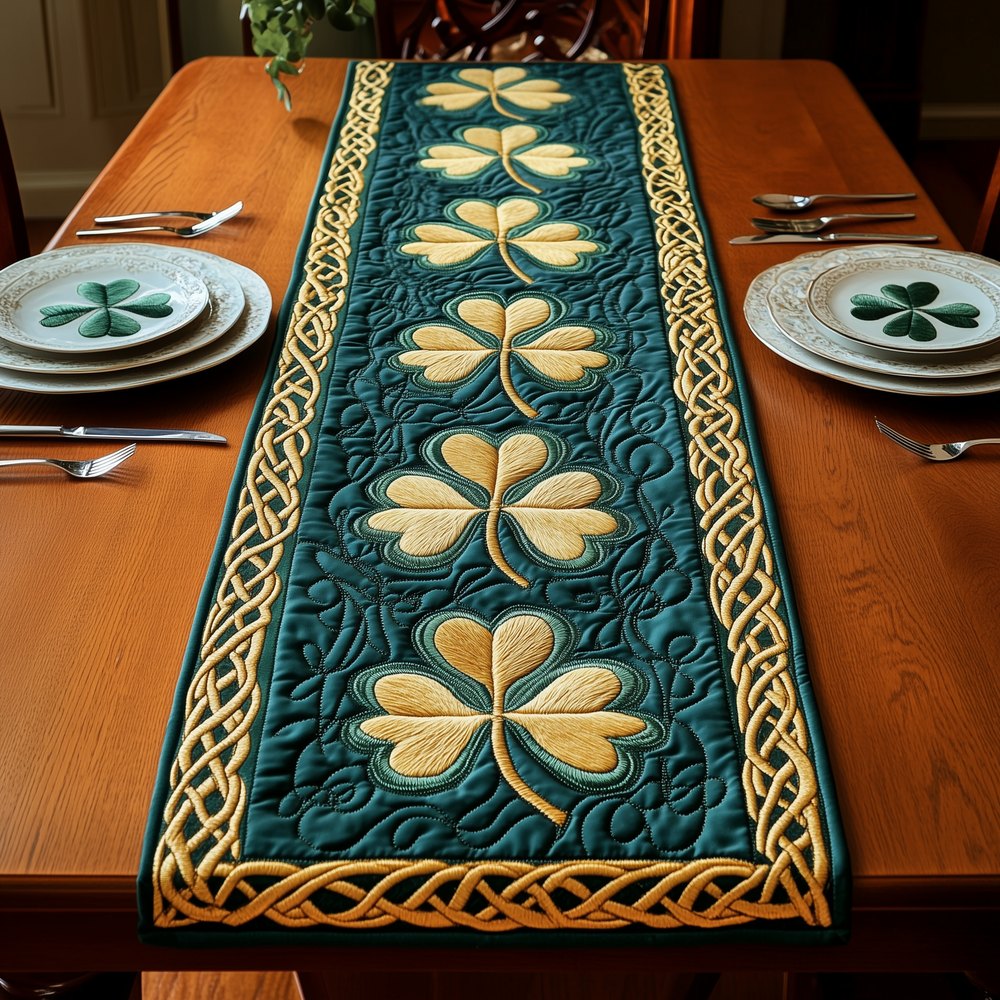 Butter Yellow Clover on Teal Table Runner