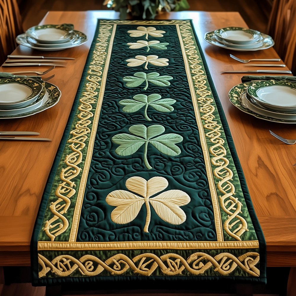 Sage Shamrocks on Teal Band Table Runner