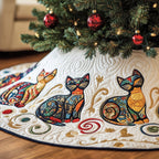 Folk Art Cats in Swirled Colour Christmas Tree Skirt