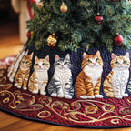 Cats Above the Red Swirl Border Christmas Tree Skirt