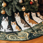 Ginger and Grey Cats on Teal Green Christmas Tree Skirt