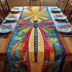 Rainbow Dragonfly on Bright Stripes Table Runner