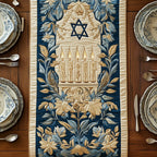 Menorah Candles in Blue and Cream Table Runner