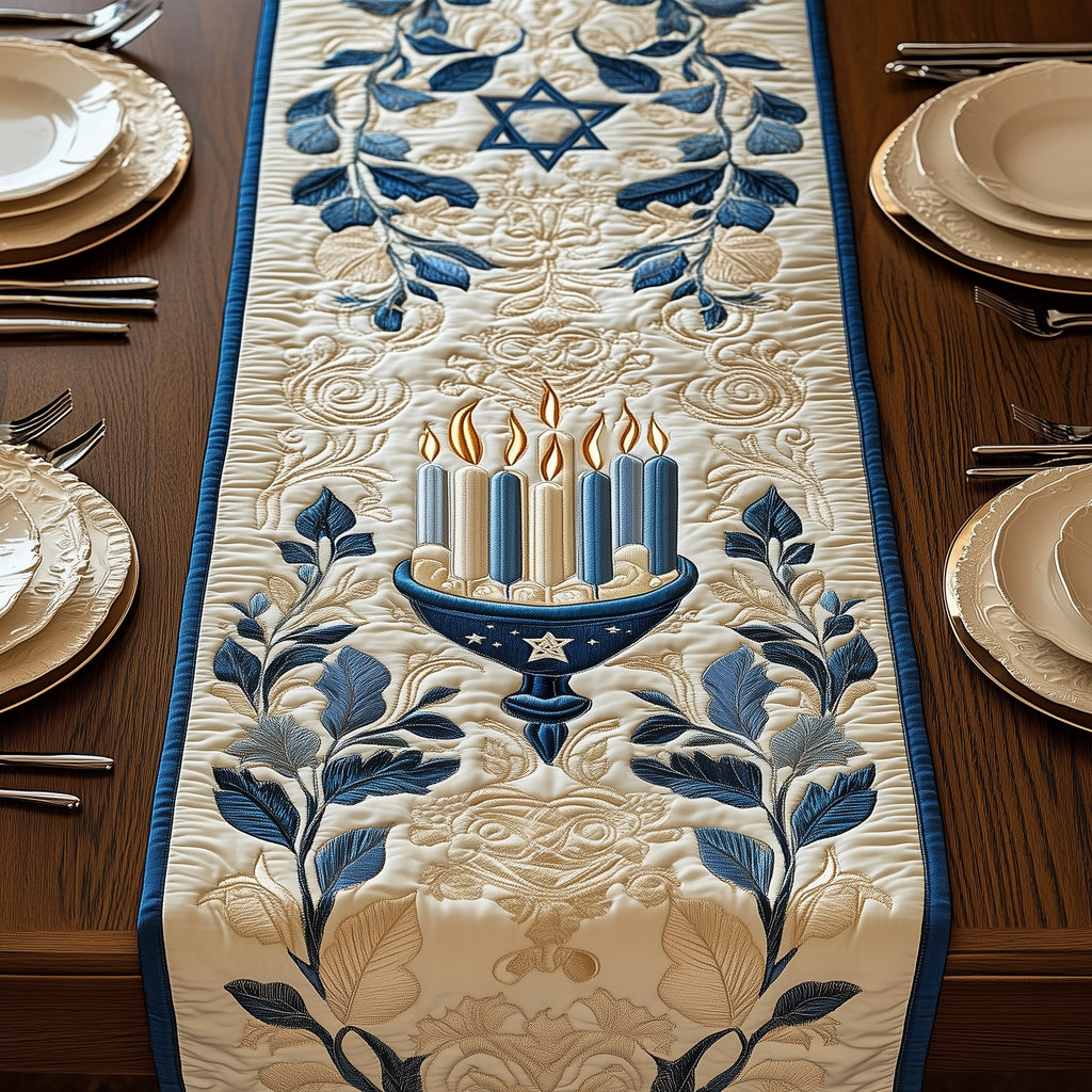 Hanukkah Candles with Dreidel Table Runner