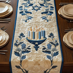 Hanukkah Candles with Dreidel Table Runner