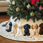 Black and Cream Poodles Gold Swirls Christmas Tree Skirt