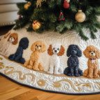 Apricot and Black Poodles on White Christmas Tree Skirt