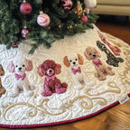 Pink Poodles with Ribbon Bows Christmas Tree Skirt