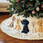Cream Poodles with Black Poodle Center Christmas Tree Skirt