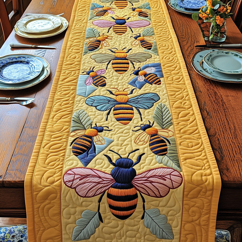 Bees on Golden Yellow Panel Table Runner