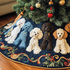 Blue and White Poodles Deep Navy Christmas Tree Skirt