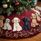 White and Black Doodles Red Scroll Christmas Tree Skirt
