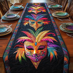 Feathered Carnival Mask on Navy Table Runner