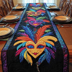 Purple Feather Masquerade Mask Table Runner