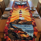 Lighthouse in Golden Sunset Rays Table Runner