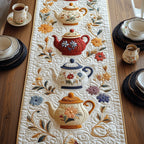 Assorted Teapots with Small Flowers Table Runner