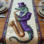 Alligator in Purple Suit with Saxophone Table Runner