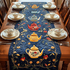 Yellow Teapots on Navy Folk Art Table Runner