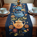 Golden Teapot with Navy Blooms Table Runner