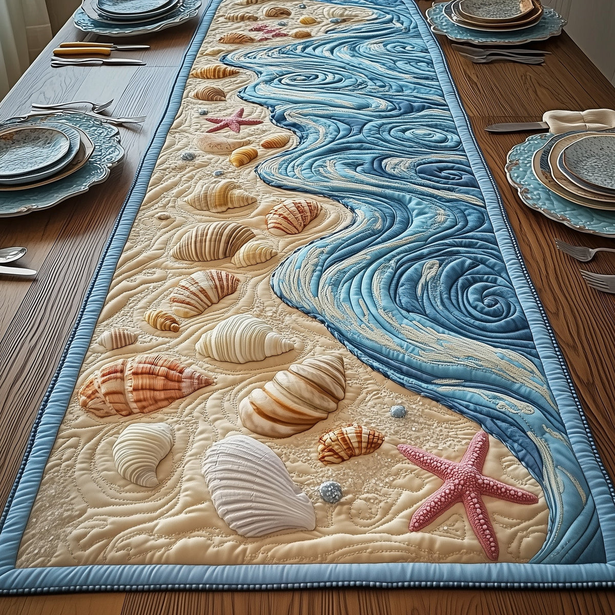 Seashells on Sand with Wave Table Runner