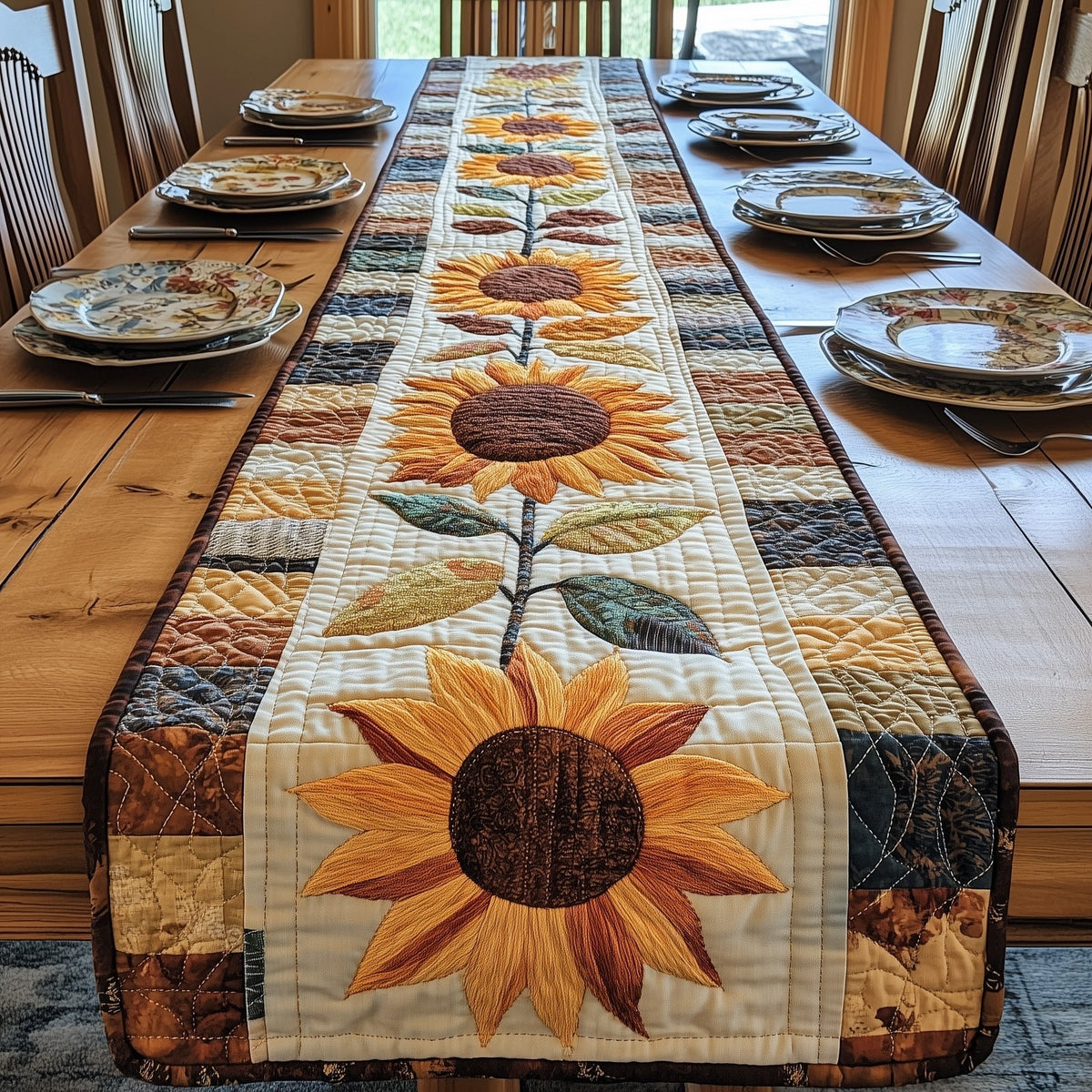 Sunflower on Cream Patchwork Border Table Runner