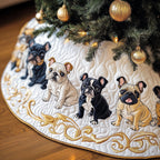 Frenchie Pups on Ivory and Gold Christmas Tree Skirt