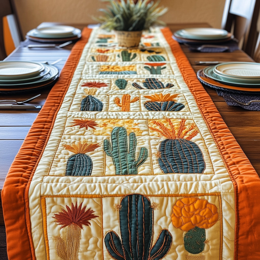 Cactus Squares with Orange Border Table Runner