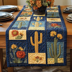 Cactus and Sunflower Squares on Navy Table Runner