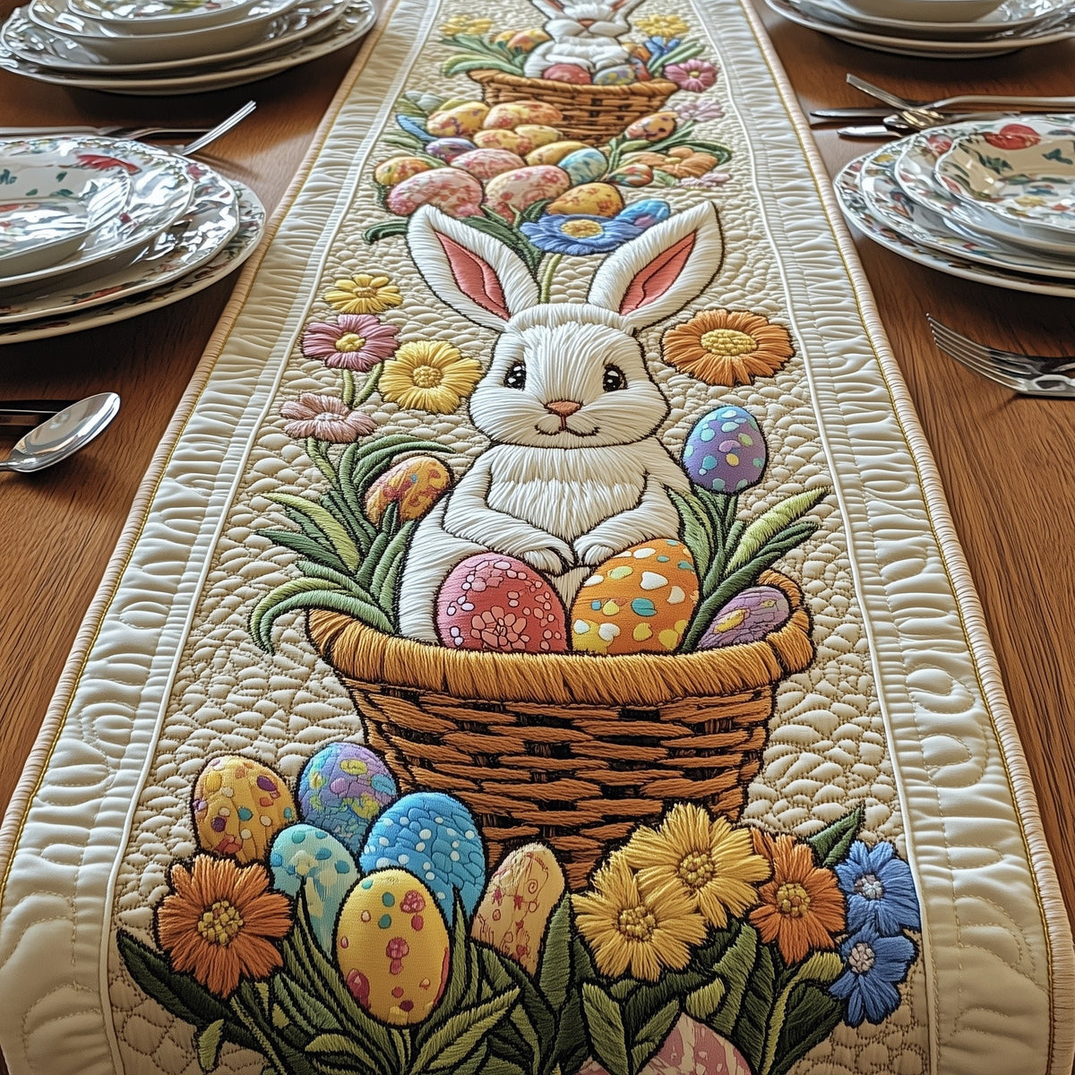 Bunny in a Basket of Eggs Table Runner