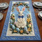 Bunny with Bow Tie on Blue Table Runner