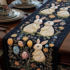 Bunnies with Eggs on Black Table Runner