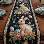 Bunny with Eggs on Dark Floral Table Runner
