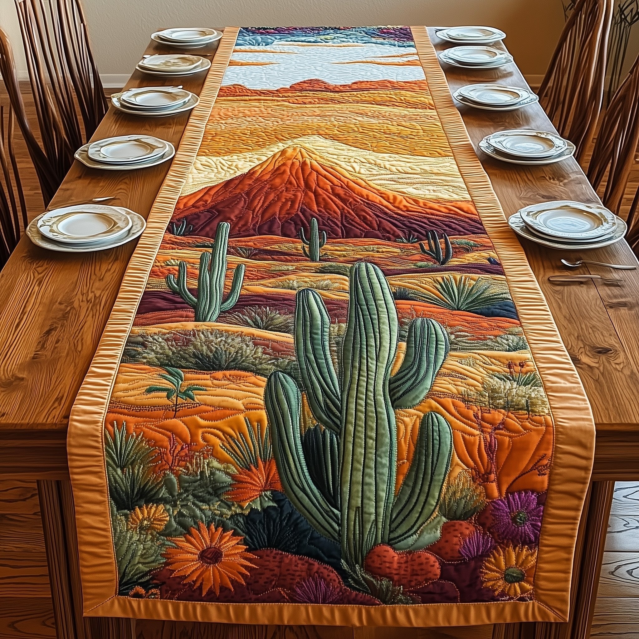 Saguaro Cactus Under Red Mesa Table Runner