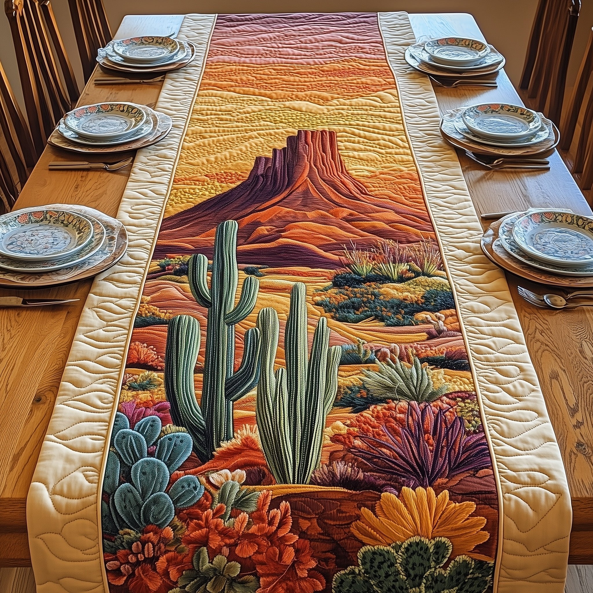 Desert Mesa with Cactus Blooms Table Runner