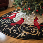 Cardinals on Black with Gold Scrolls Christmas Tree Skirt