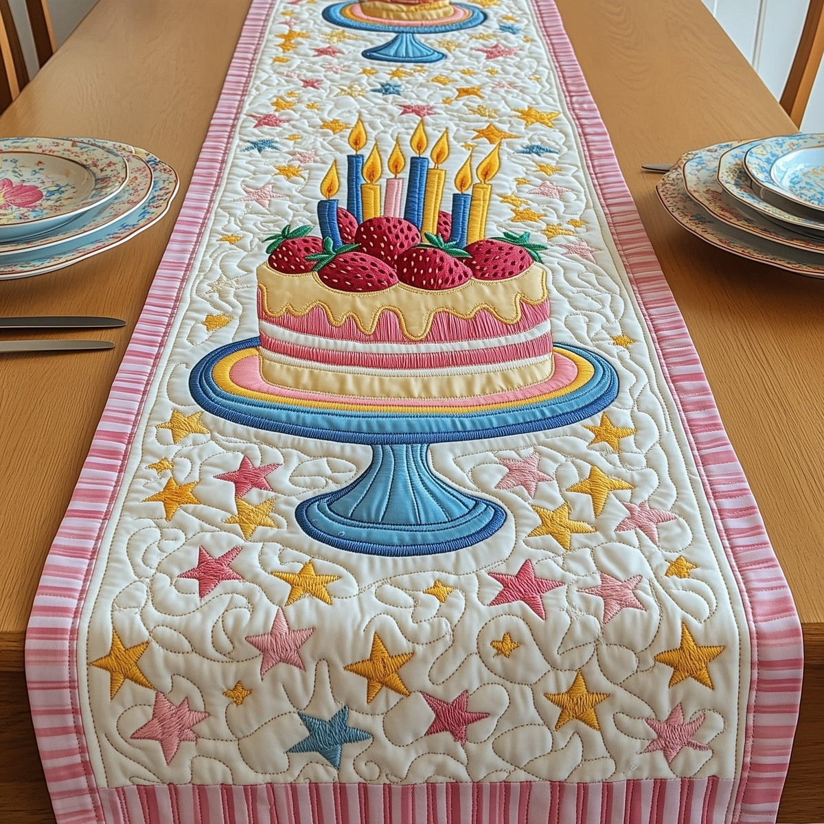Berry Topped Cake with Candles Table Runner