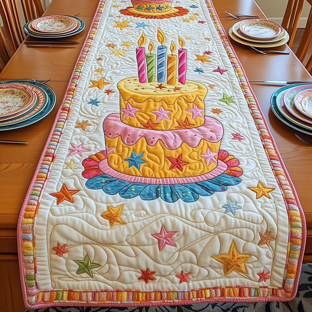 Yellow Tiered Cake with Stars Table Runner