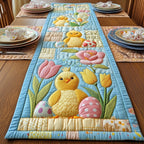 Yellow Chick with Eggs and Tulips Table Runner
