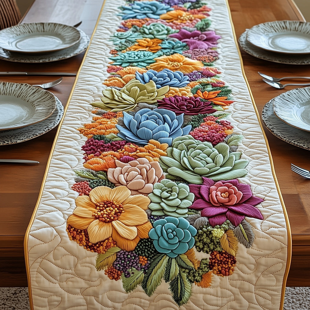 Colorful Succulent Rosette Garden Table Runner