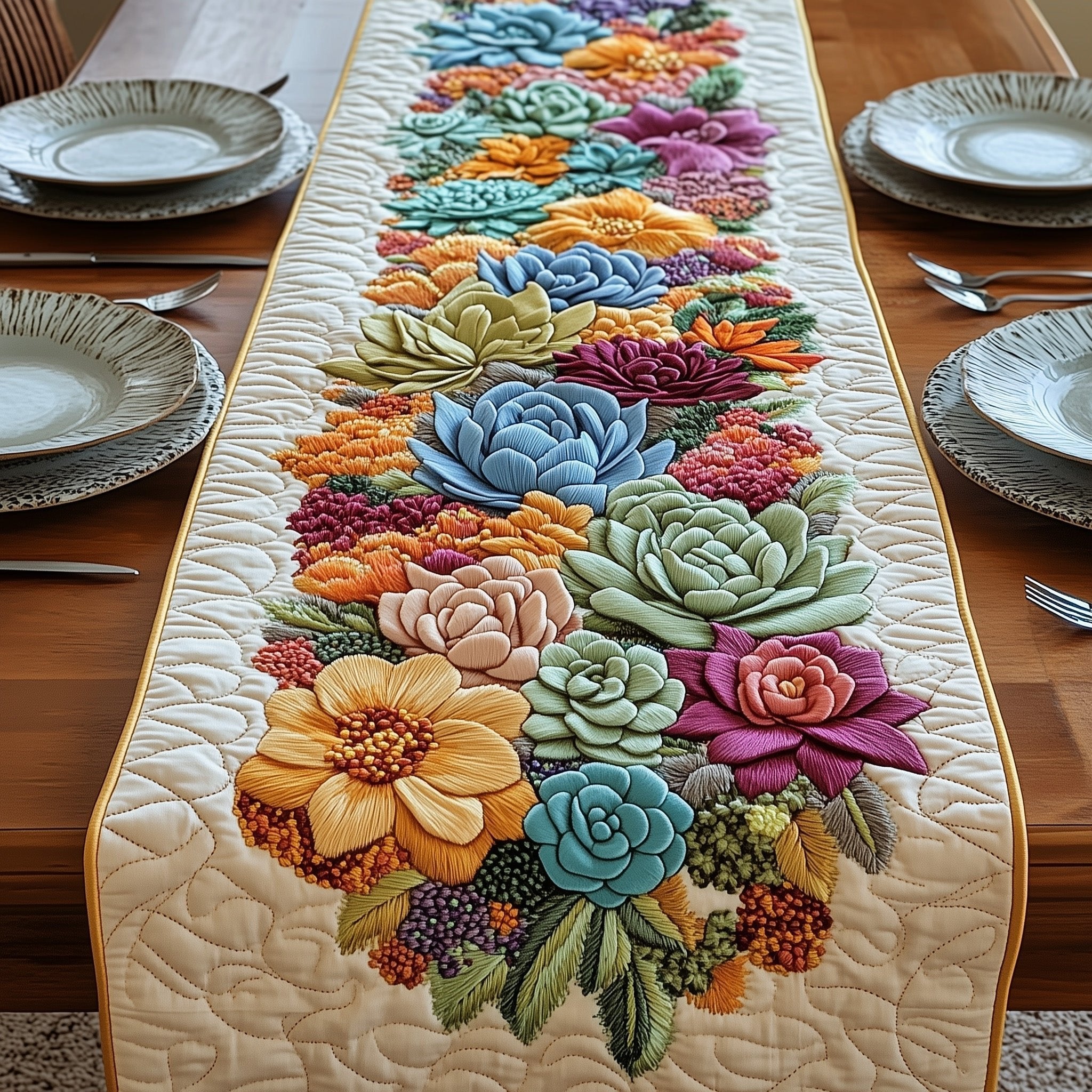 Colorful Succulent Rosette Garden Table Runner