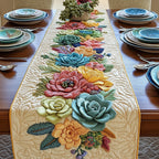 Succulents and Blossoms on Cream Table Runner